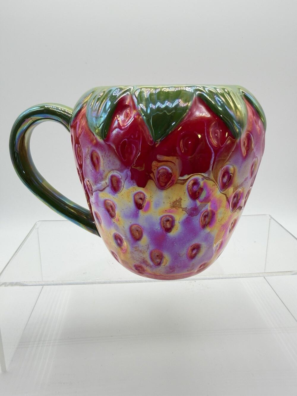 Ceramic‎ Strawberry Mug Coffee Tea Cup Good Iridescent High Gloss Retro 70s